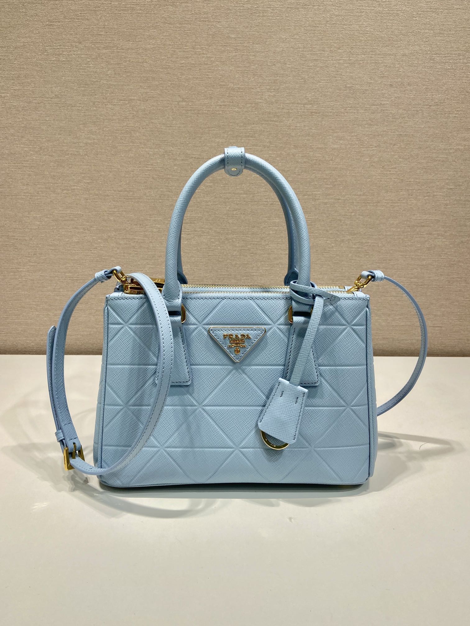 Prada Small Galleria Saffiano Leather Bag Tote Shoulder Bag Light Blue 1BA896